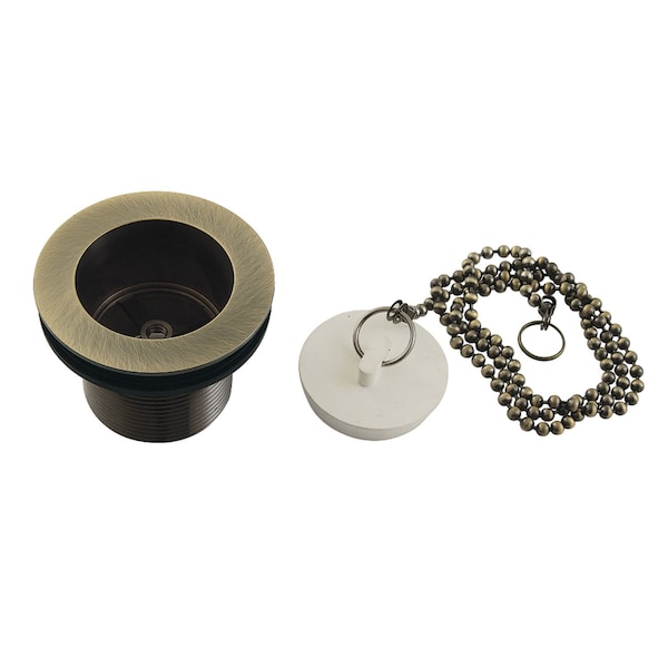 112 Chain and Stopper Tub Drain with 112 Body Thread, Antique Brass